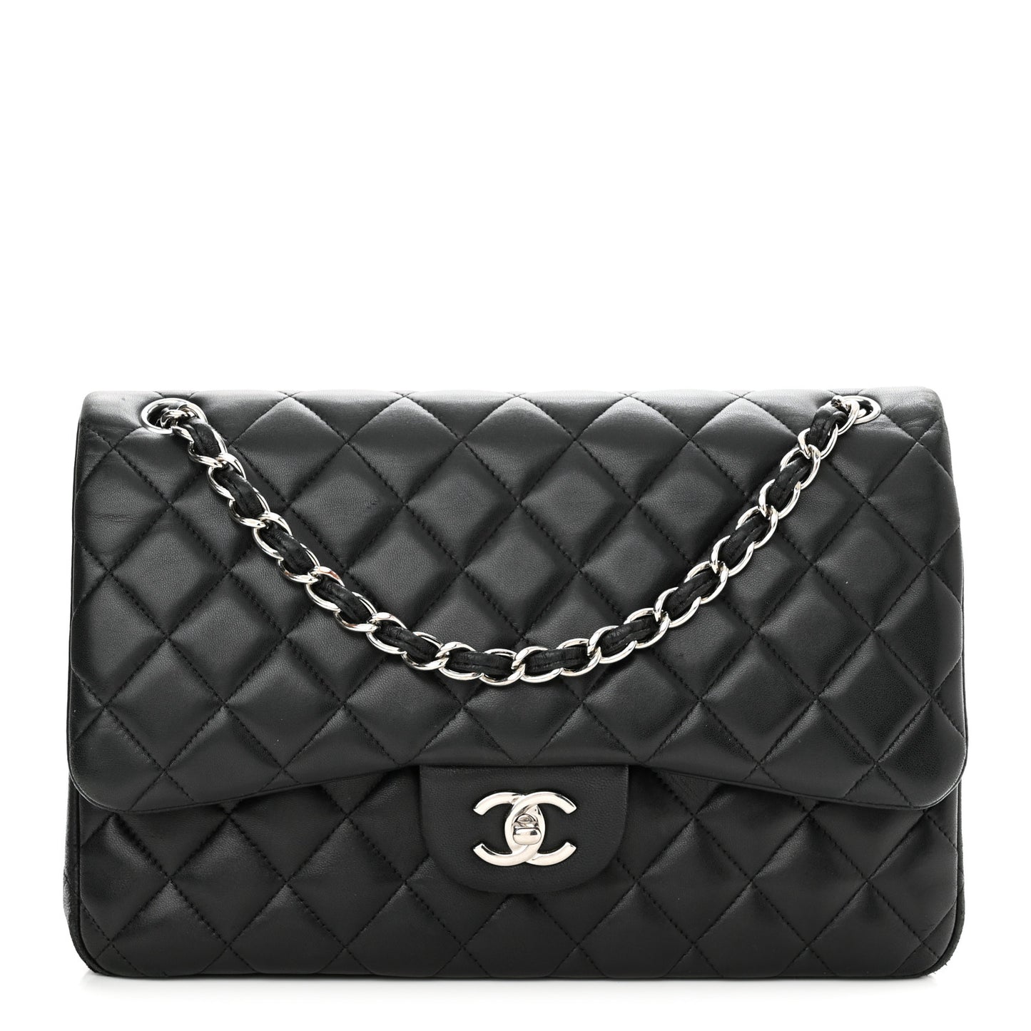 Lambskin Quilted Jumbo Double Flap Black