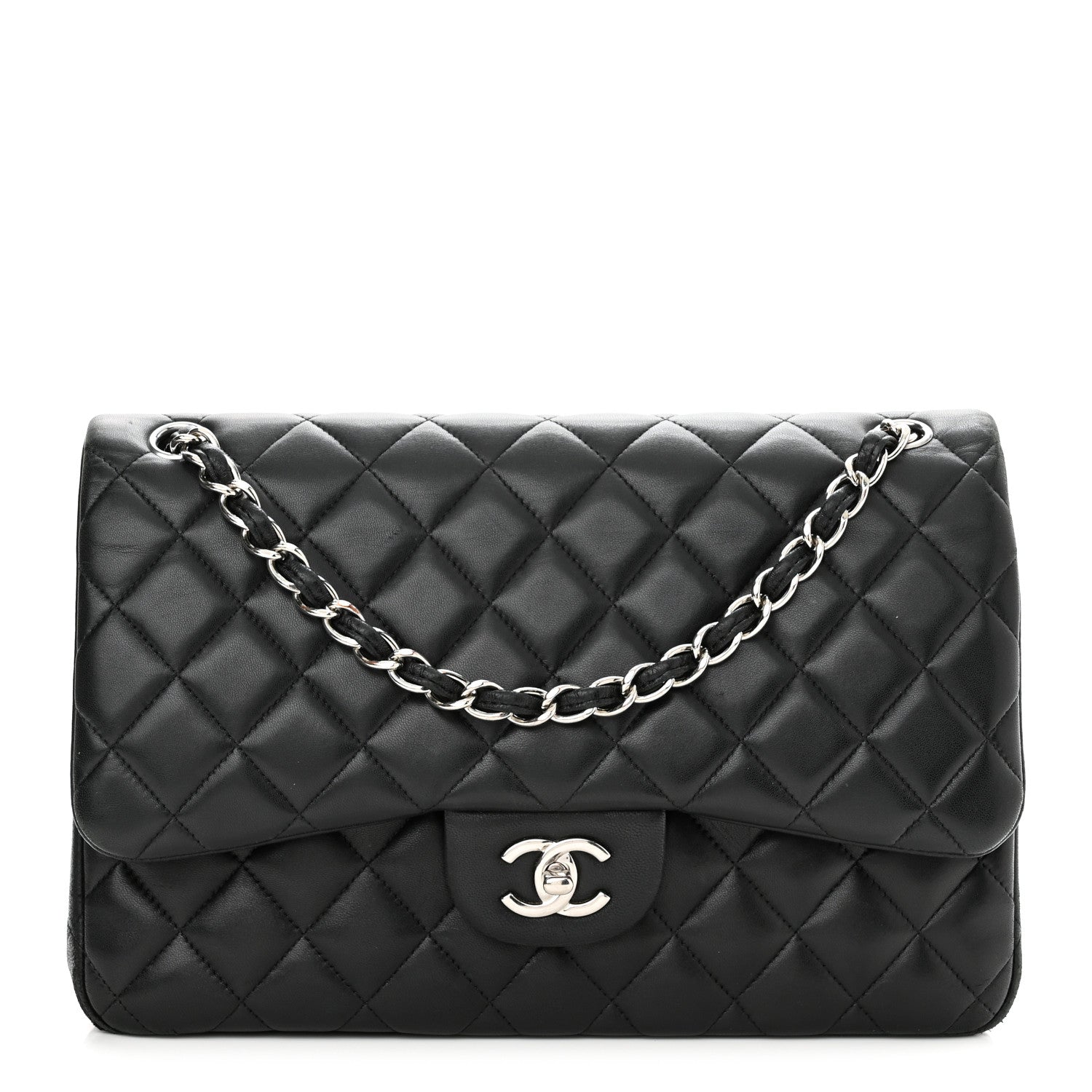Chanel Lambskin Quilted Jumbo Double Flap Black 1 of 14