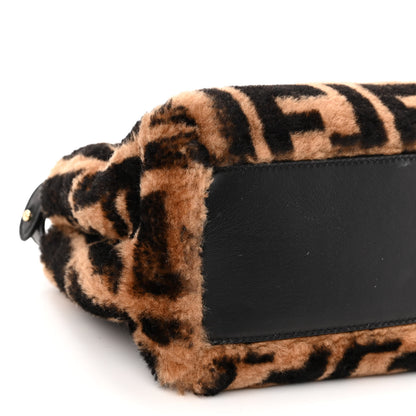 Fendi Shearling Nappa Macro FF 1974 Mini Peekaboo Iconic Satchel Tobacco Black 9 of 10