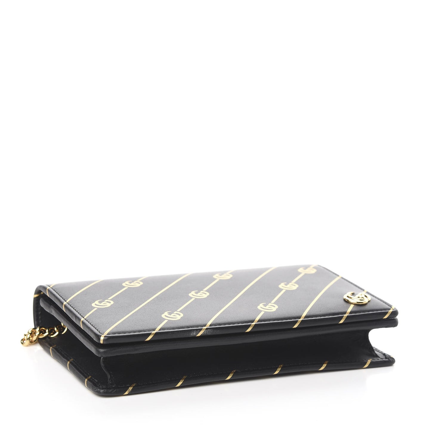 Calfskin Diagonal GG Mini Chain Wallet Black Gold