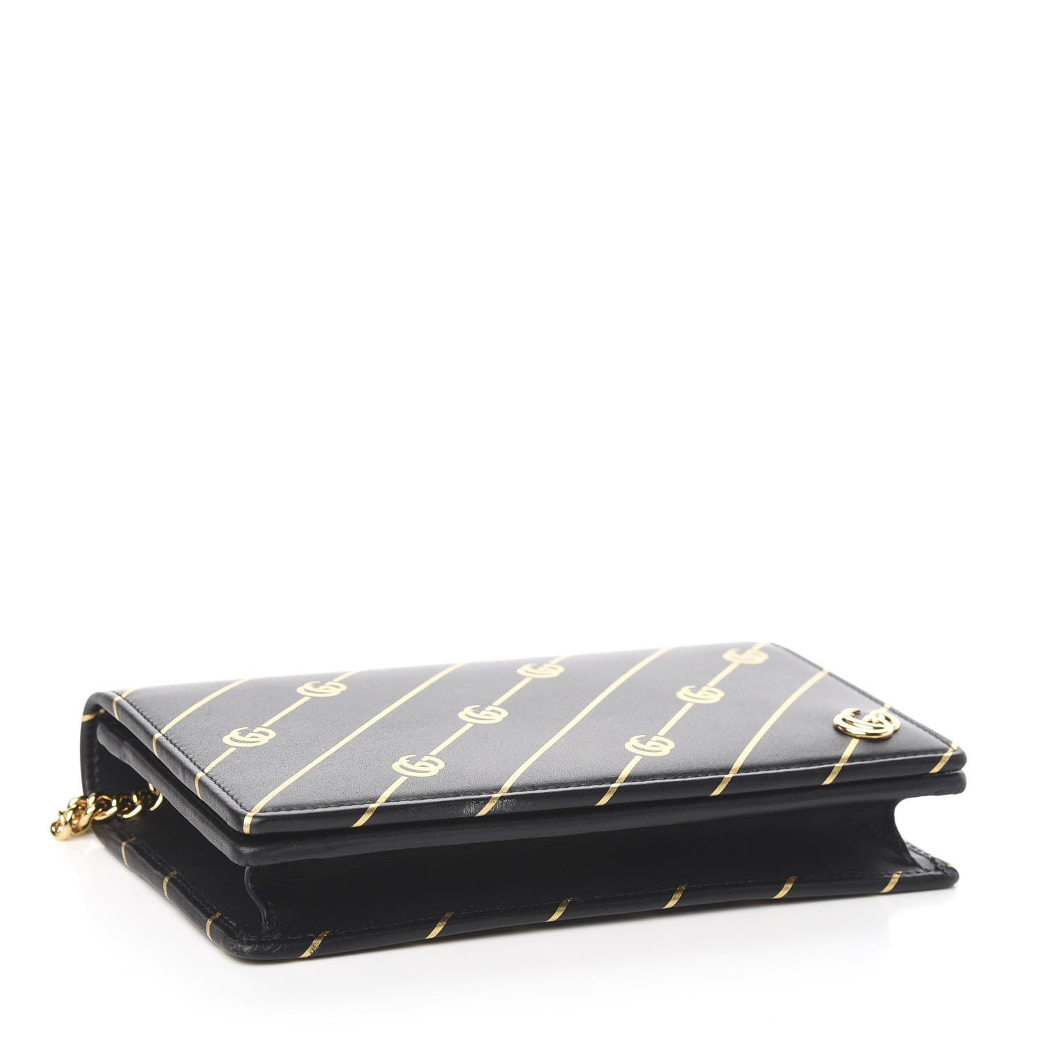 Gucci Calfskin Diagonal GG Mini Chain Wallet Black Gold 4 of 12
