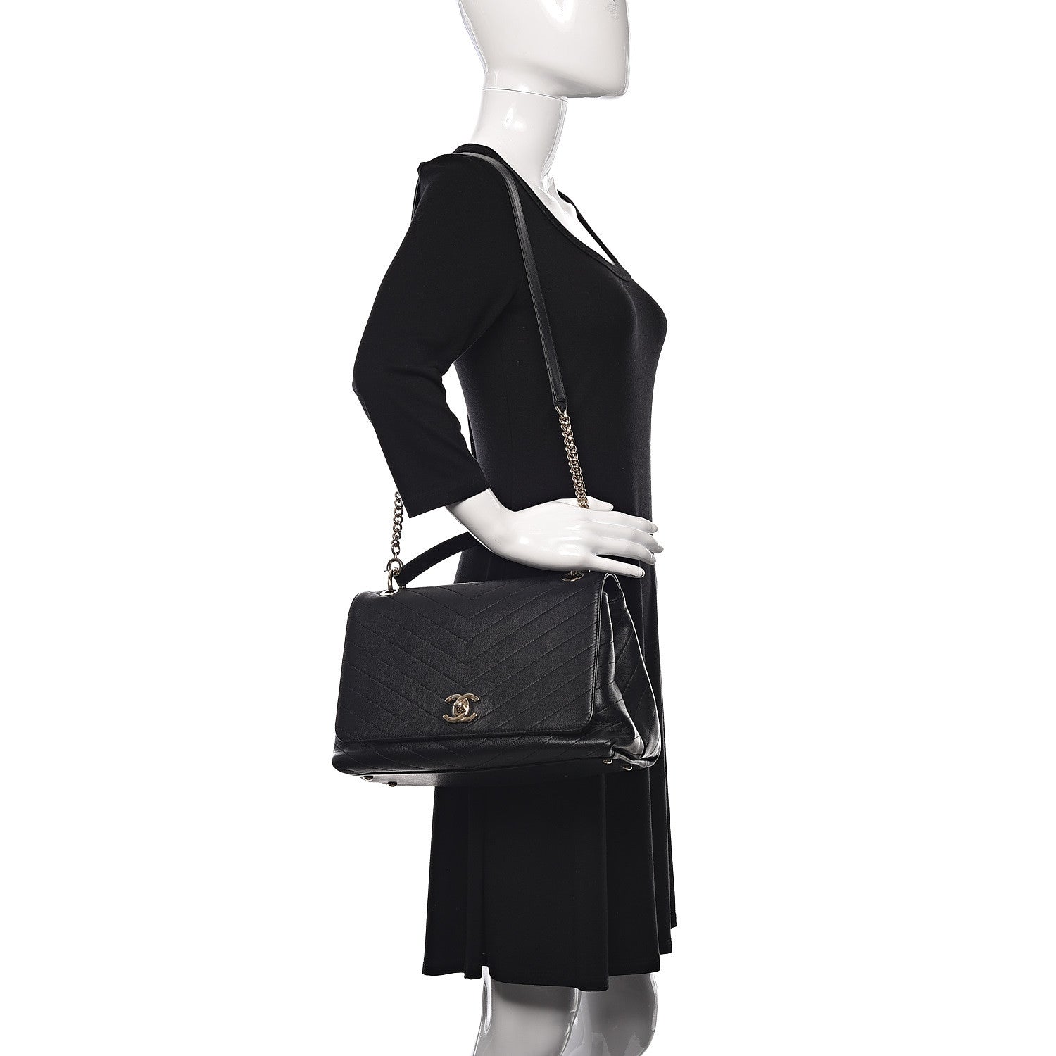 Chanel Grained Calfskin Chevron Stitched Medium Chic Top Handle Flap Black 2 of 10