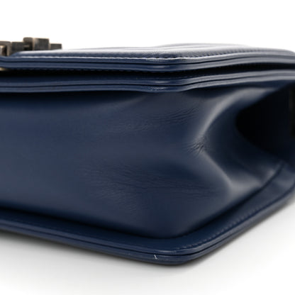 Chanel Calfskin Painted Chevron Embossed Small Boy Flap Dark Blue 10 of 11