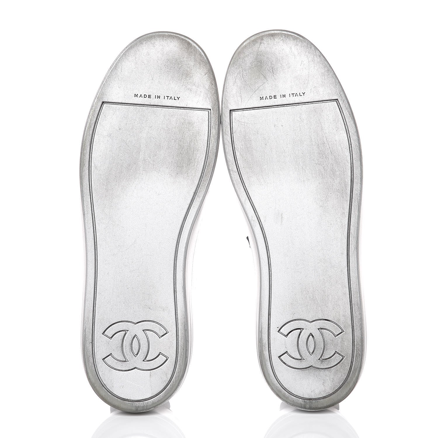 Chanel Calfskin Velvet Womens CC Sneakers 35 Silver Blue 5 of 11