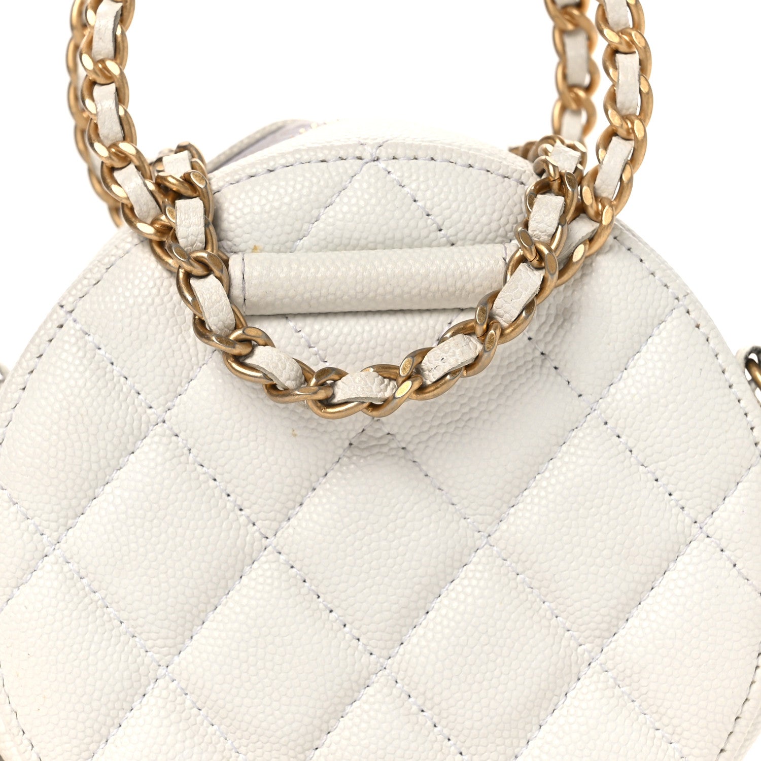 Chanel Caviar Quilted Chain Handle Round Clutch With Chain Bag  White 8 of 13