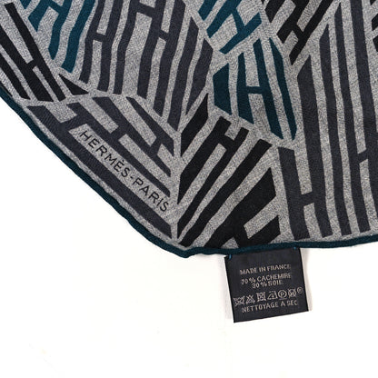 Hermes Cashmere Silk Galop'H Losange Scarf Gris Anthracite Emeraude 3 of 4