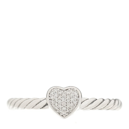David Yurman Sterling Silver Diamond Cable Classics Heart Ring 56 7.5 1 of 6