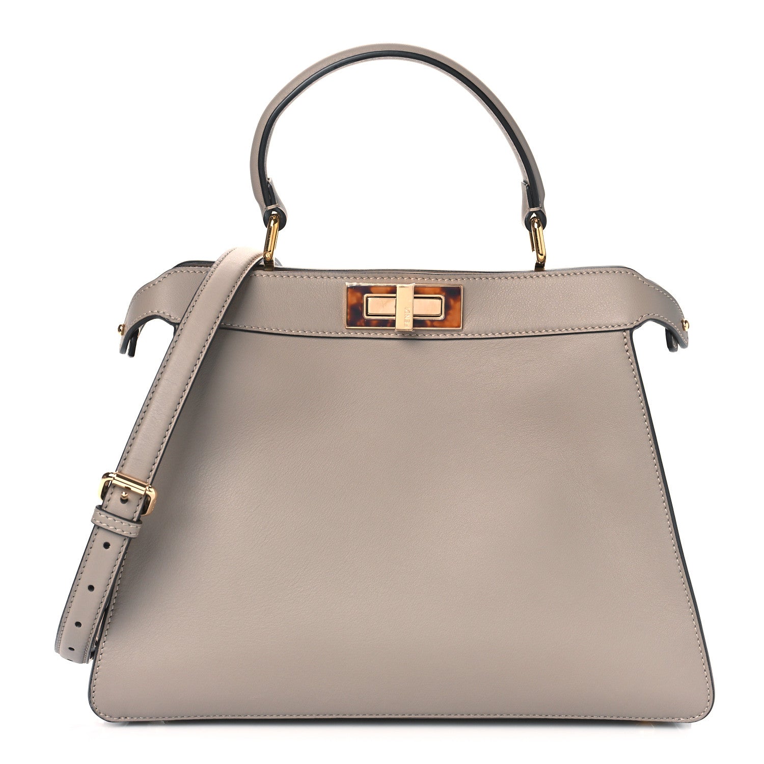 Fendi Vitello Seta Shiny Nappa Plexiglass Medium Peekaboo I SEE U Satchel Tortora 1 of 9