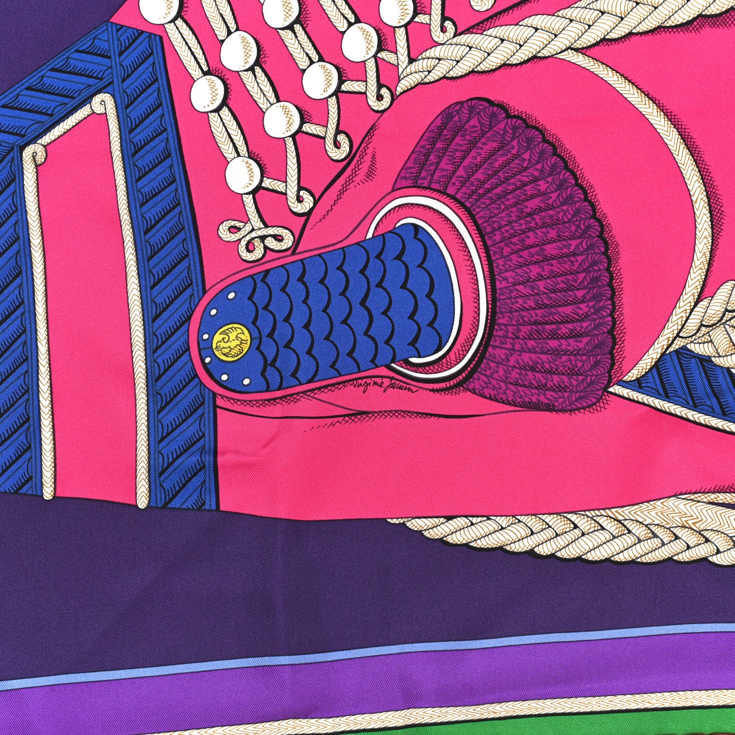 Hermes Silk Twill Zouaves Et Dragons Scarf 90 Rose Vif Rouge Violet 5 of 6