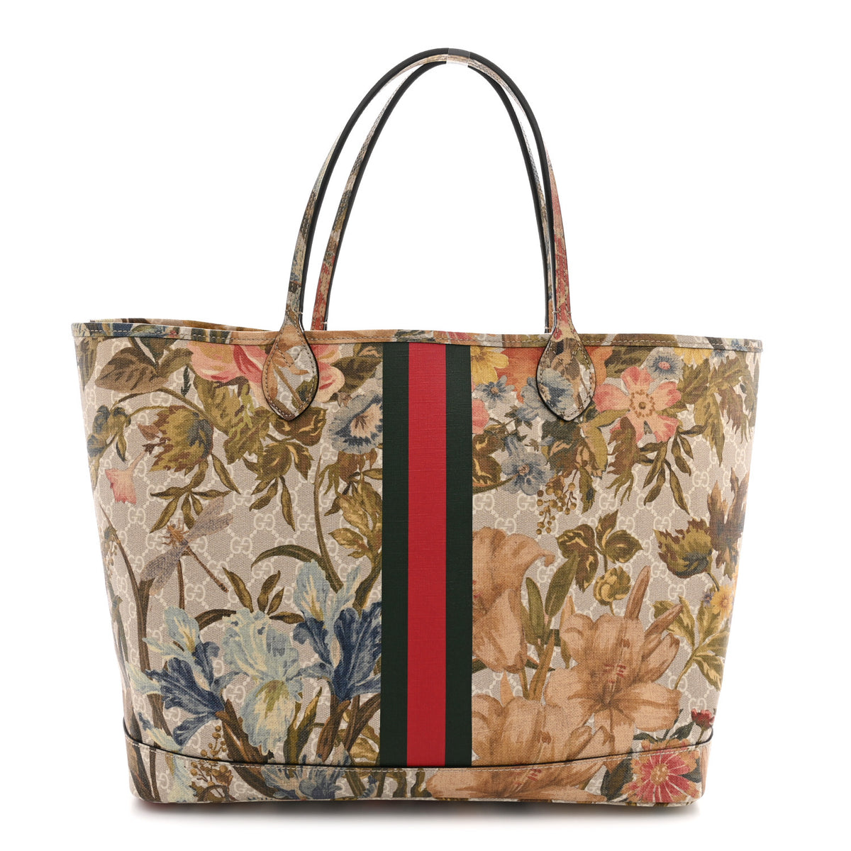 GG Supreme Monogram Water Flora Web Large Ophidia Tote Beige White Multicolor