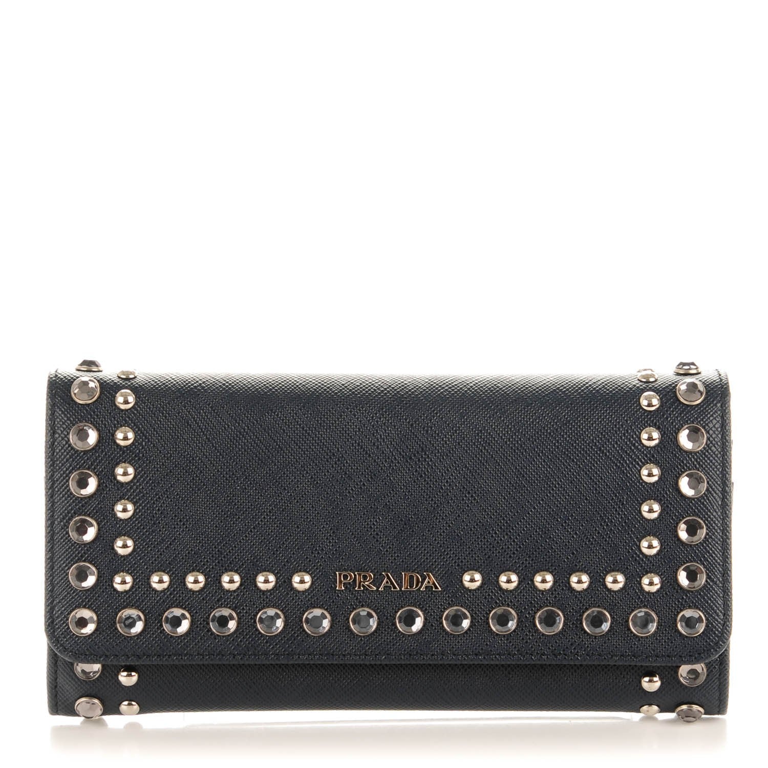 Prada Saffiano Crystal Studded Continental Flap Travel Wallet Baltico 1 of 7