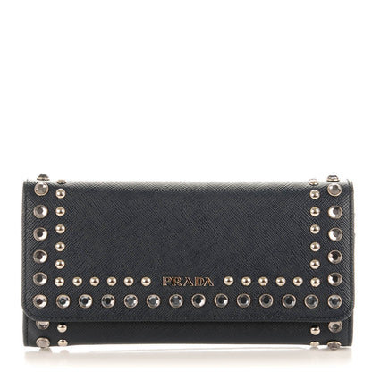 Prada Saffiano Crystal Studded Continental Flap Travel Wallet Baltico 1 of 7