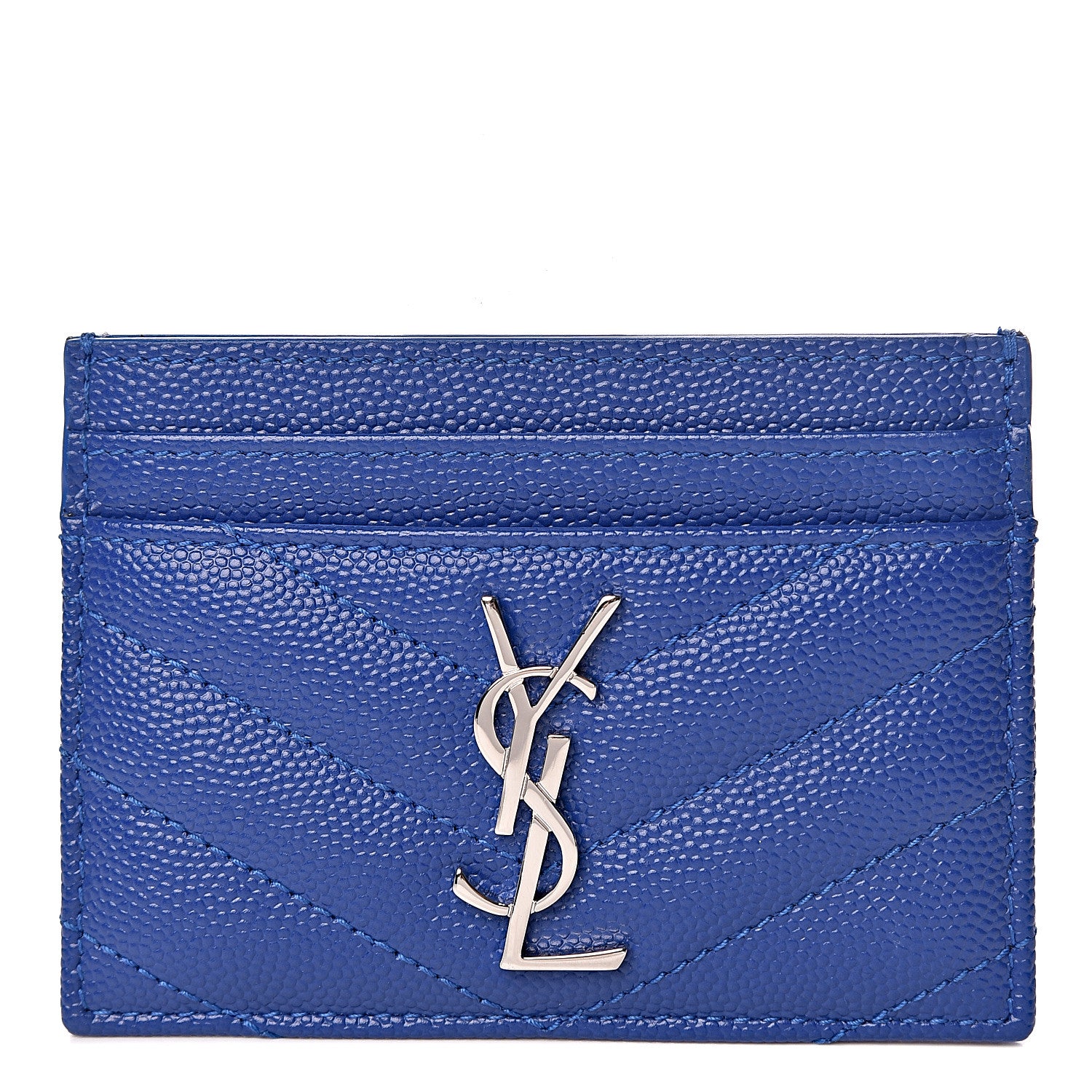 Saint Laurent Grain De Poudre Matelasse Chevron Credit Monogram Card Case Blue Majorelle 1 of 8
