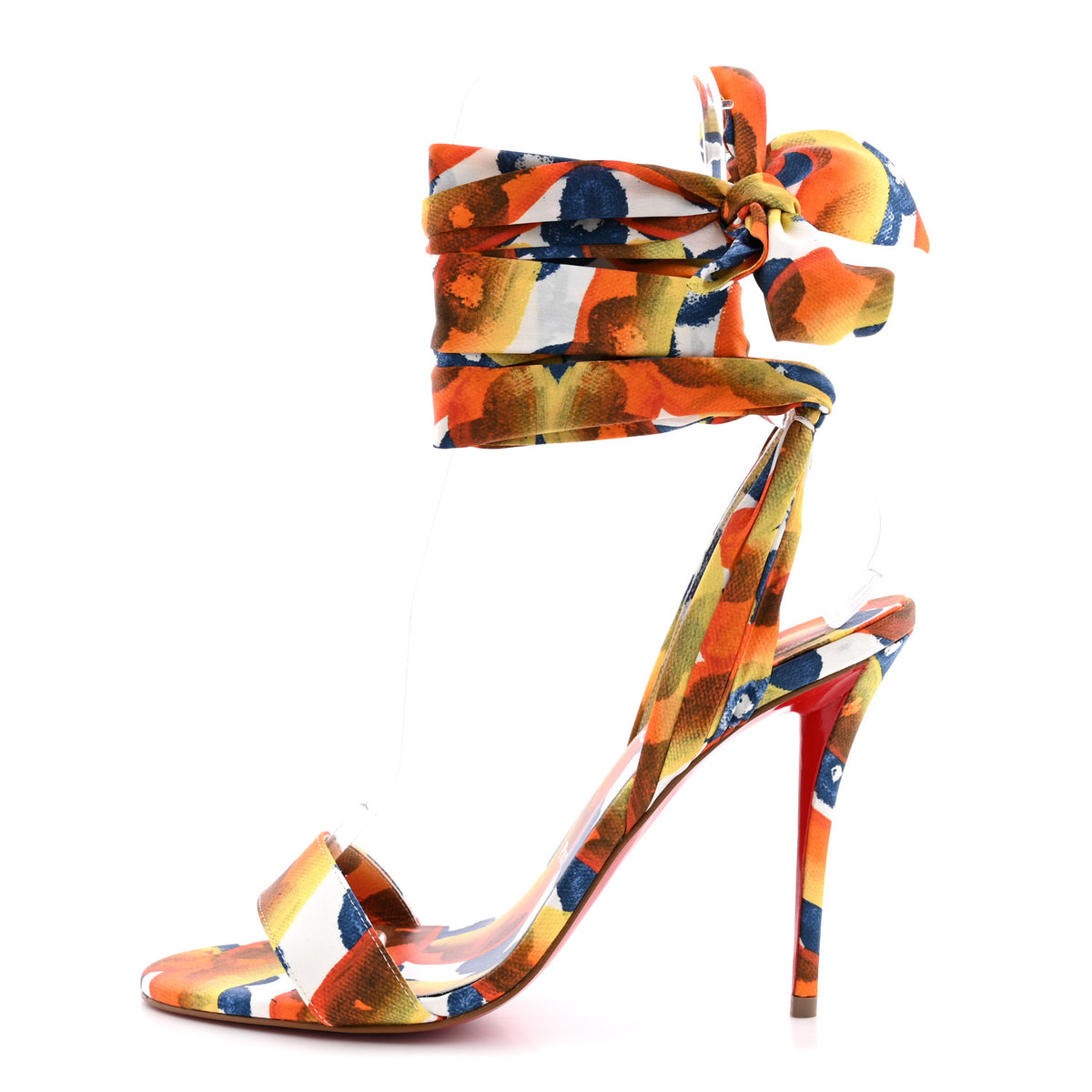 Christian Louboutin Crepe Satin Gaagal Miss Z Du Desert 100 Ankle Wrap Sandals 39.5 Multicolor Magma 1 of 8