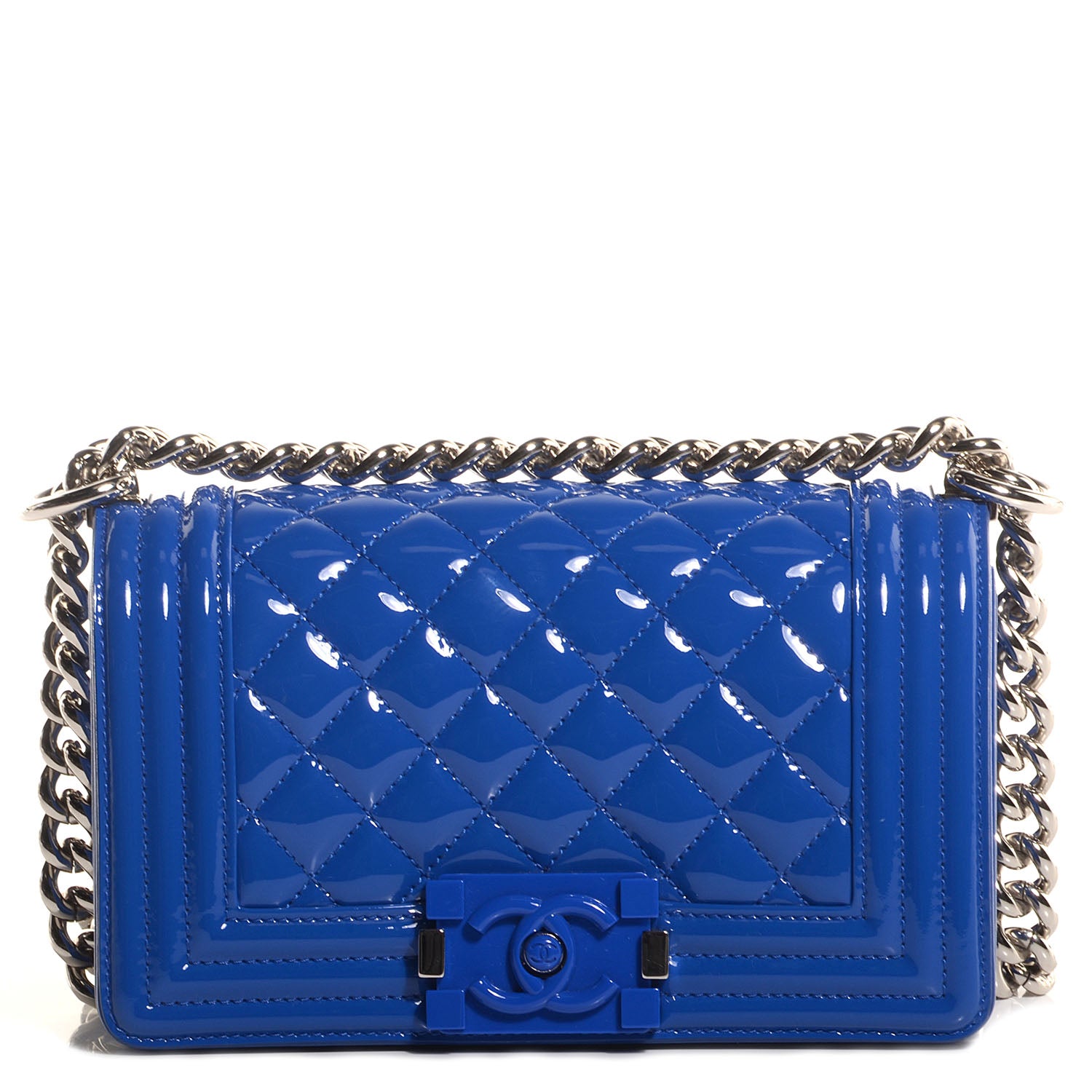 Chanel Patent Leather Small Boy Flap Plexiglass Blue 1 of 9