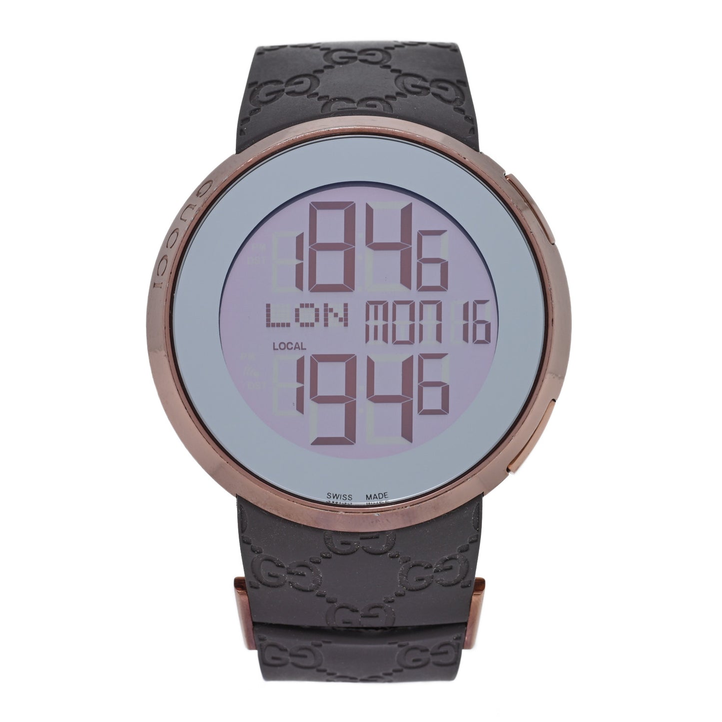 Stainless Steel Rubber 45mm Digital I-Gucci Watch Black