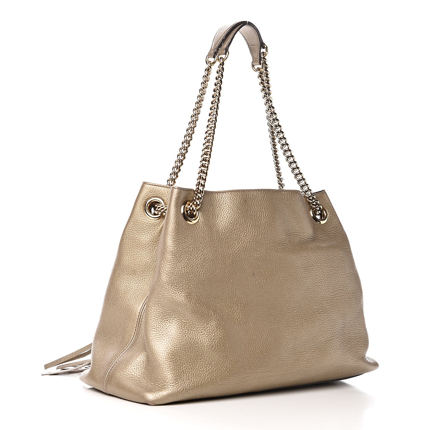 Gucci Metallic Pebbled Calfskin Medium Soho Chain Shoulder Bag Golden Beige 2 of 13