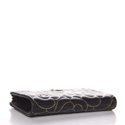 Chanel Lambskin Camellia Embossed Key Holder Case Black Gold 4 of 8
