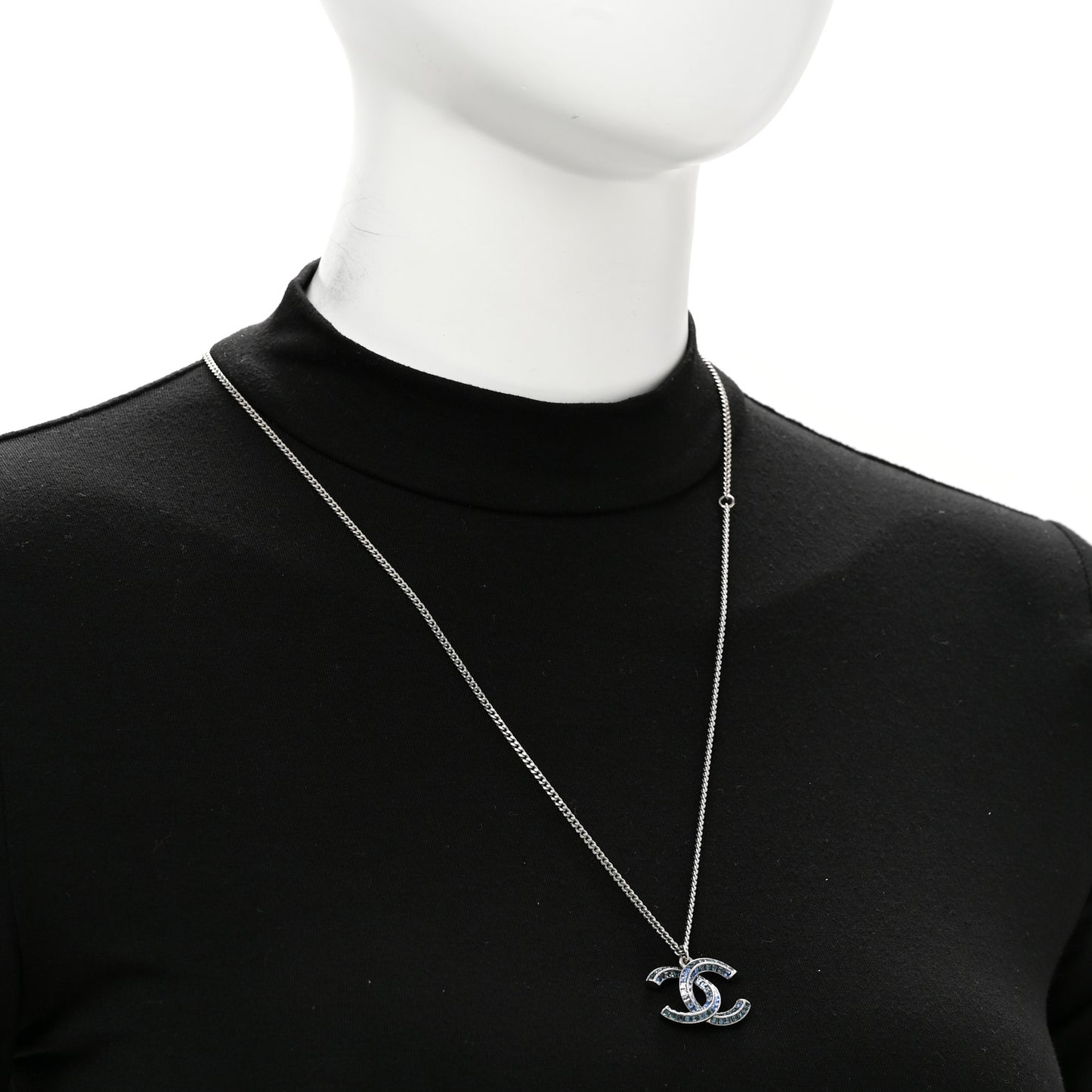 Crystal Baguette CC Necklace Blue