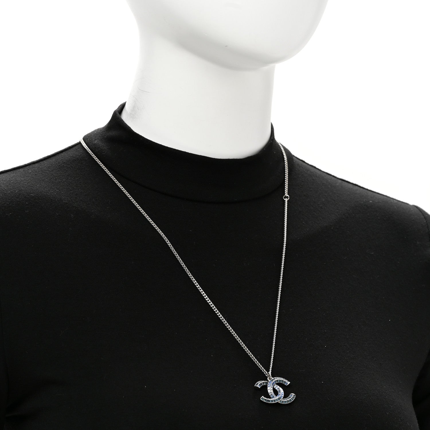 Chanel Crystal Baguette CC Necklace Blue 2 of 6