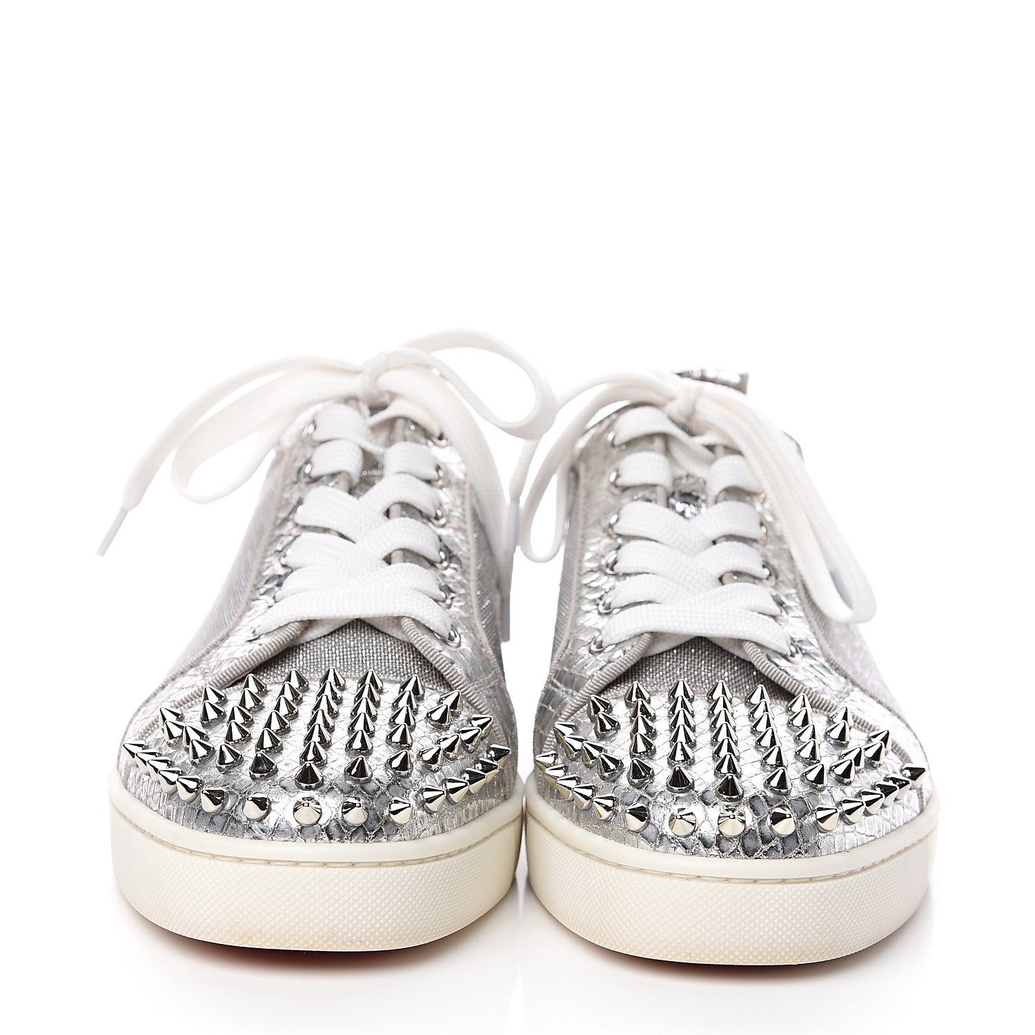 Christian Louboutin Metallic Louis Junior Spikes Flat Sneakers 41 Silver 2 of 11