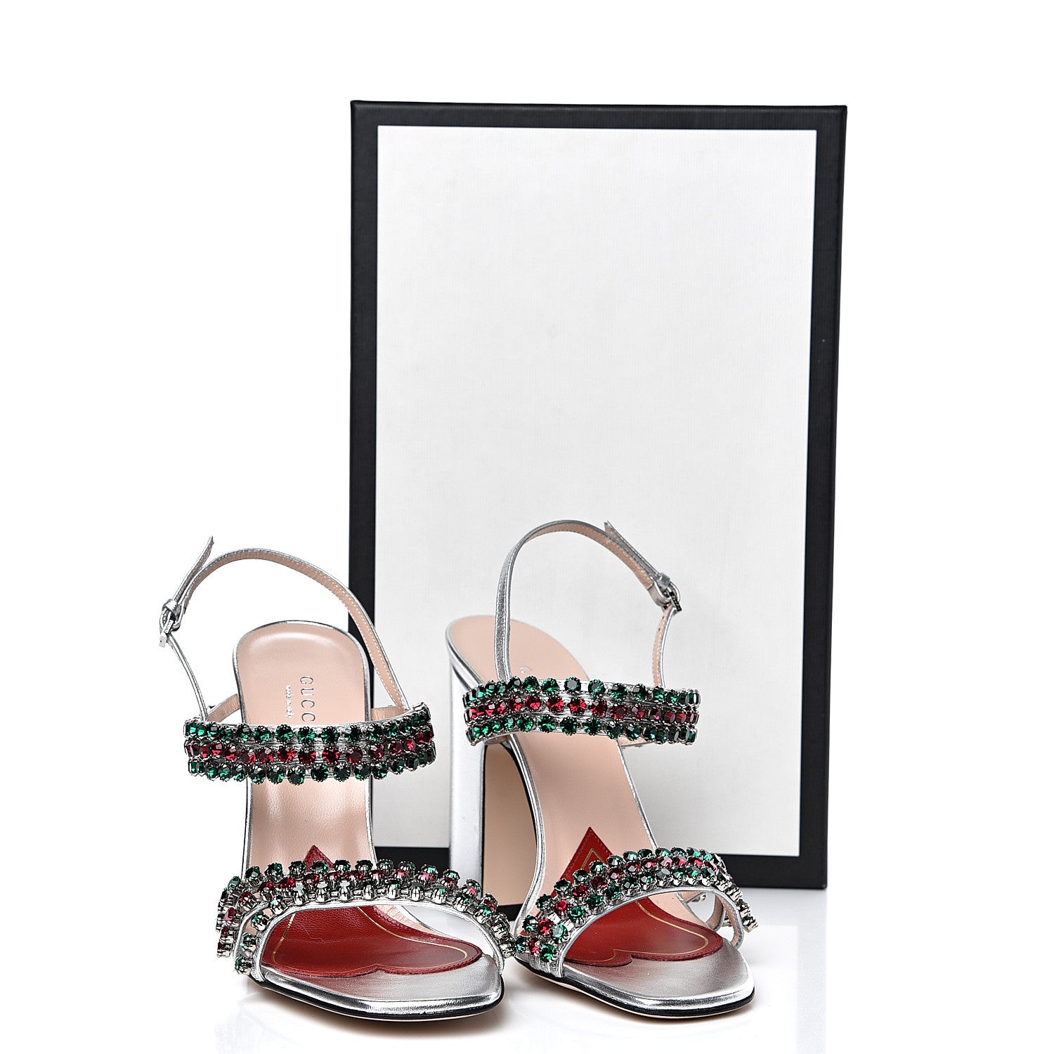 Gucci Nappa Silk Crystal Bertie High Heel Sandals 37.5 Argento 9 of 9