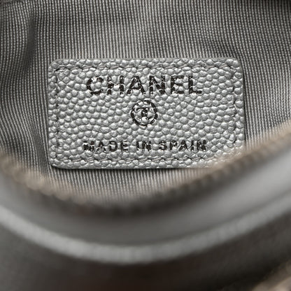 Chanel Metallic Caviar Chevron Quilted Small Vintage Mademoiselle Cosmetic Case Silver 6 of 9