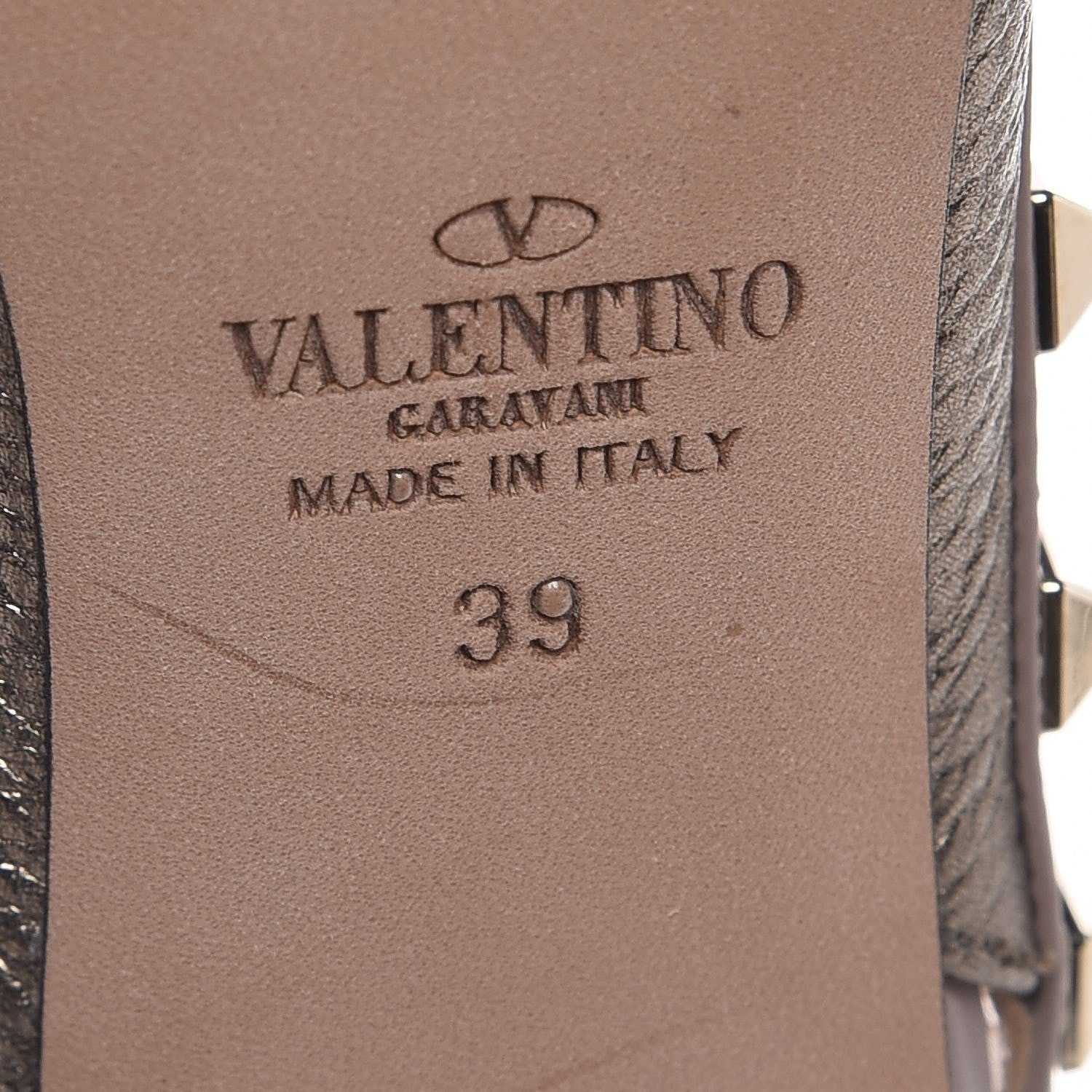 Valentino Garavani Metallic Pebbled Calfskin Rockstud Ankle Strap 100mm Pumps 39 Sasso Poudre 6 of 9