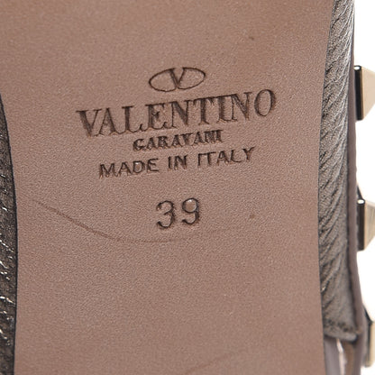 Valentino Garavani Metallic Pebbled Calfskin Rockstud Ankle Strap 100mm Pumps 39 Sasso Poudre 6 of 9