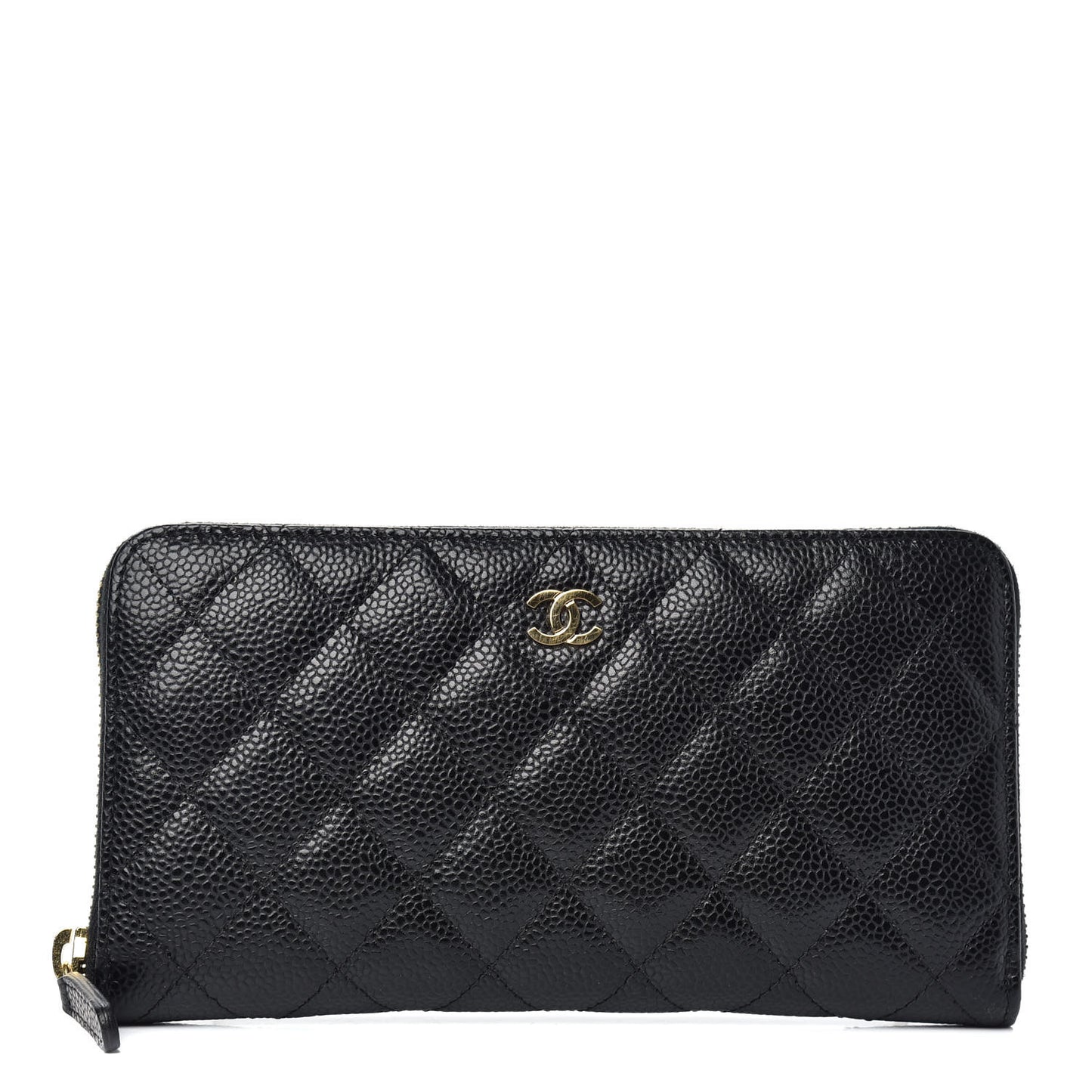 Caviar Quilted Large Gusset Zip Around Wallet Black