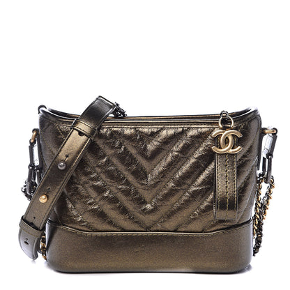 Chanel Metallic Calfskin Chevron Quilted Small Gabrielle Hobo Gold 1 of 9