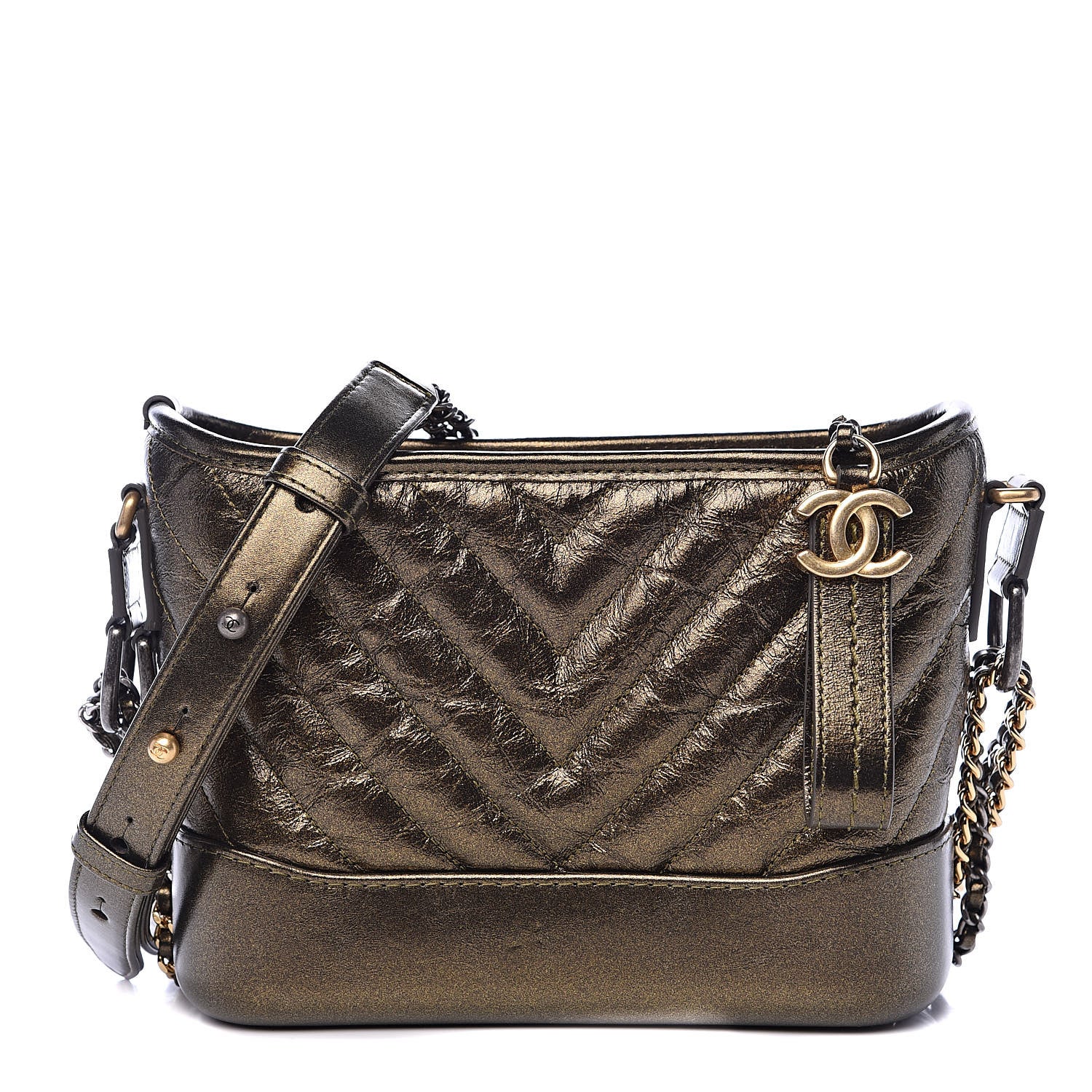 Chanel Metallic Calfskin Chevron Quilted Small Gabrielle Hobo Gold 1 of 12