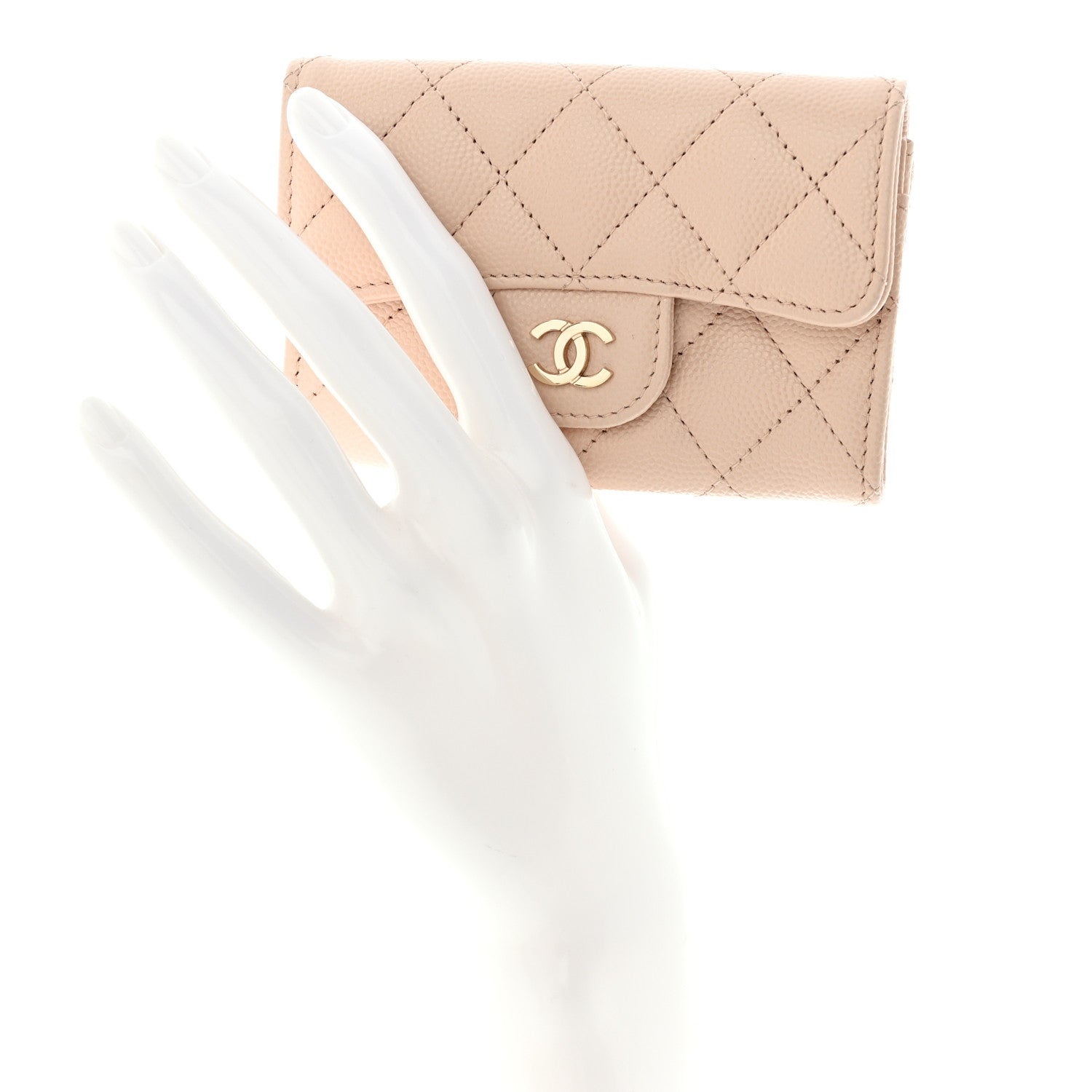 Chanel Caviar Quilted Flap Card Holder Wallet Light Beige 2 of 9