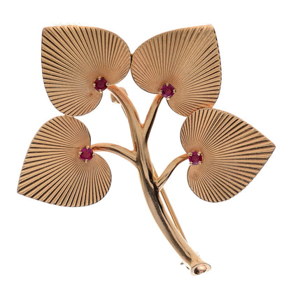 Tiffany 14K Yellow Gold Ruby Leaves Brooch 1 of 5