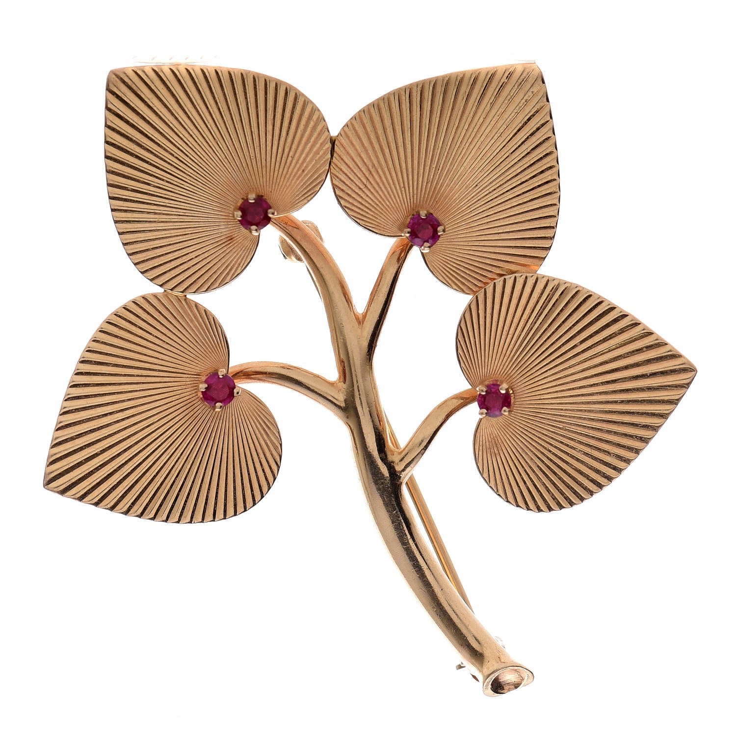 Tiffany 14K Yellow Gold Ruby Leaves Brooch 1 of 5