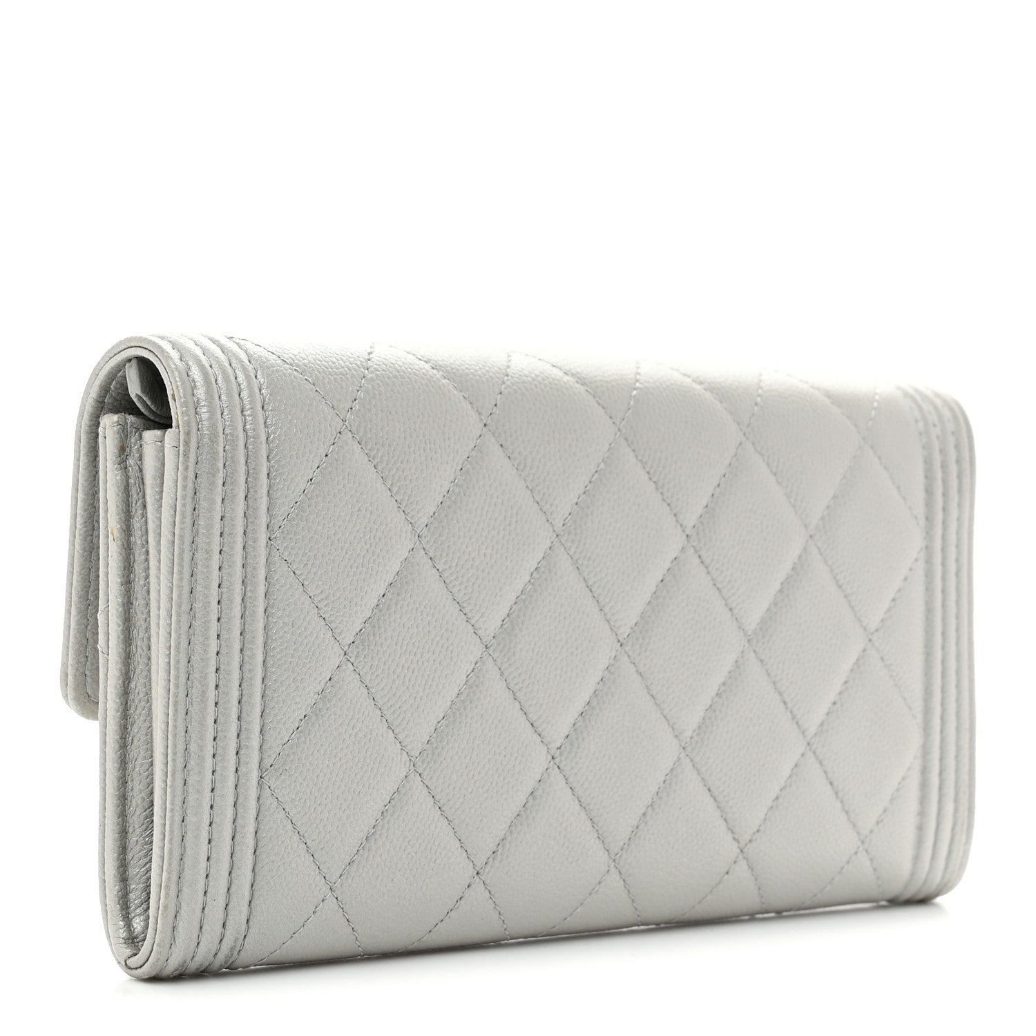 Chanel Metallic Caviar Quilted Large Boy Gusset Flap Wallet Silver 3 of 9