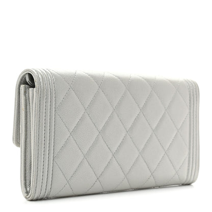 Chanel Metallic Caviar Quilted Large Boy Gusset Flap Wallet Silver 3 of 9