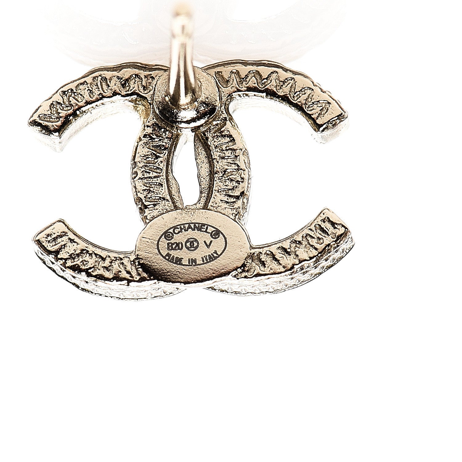 Chanel Pearly White Crystal CC Earrings Gold 4 of 5