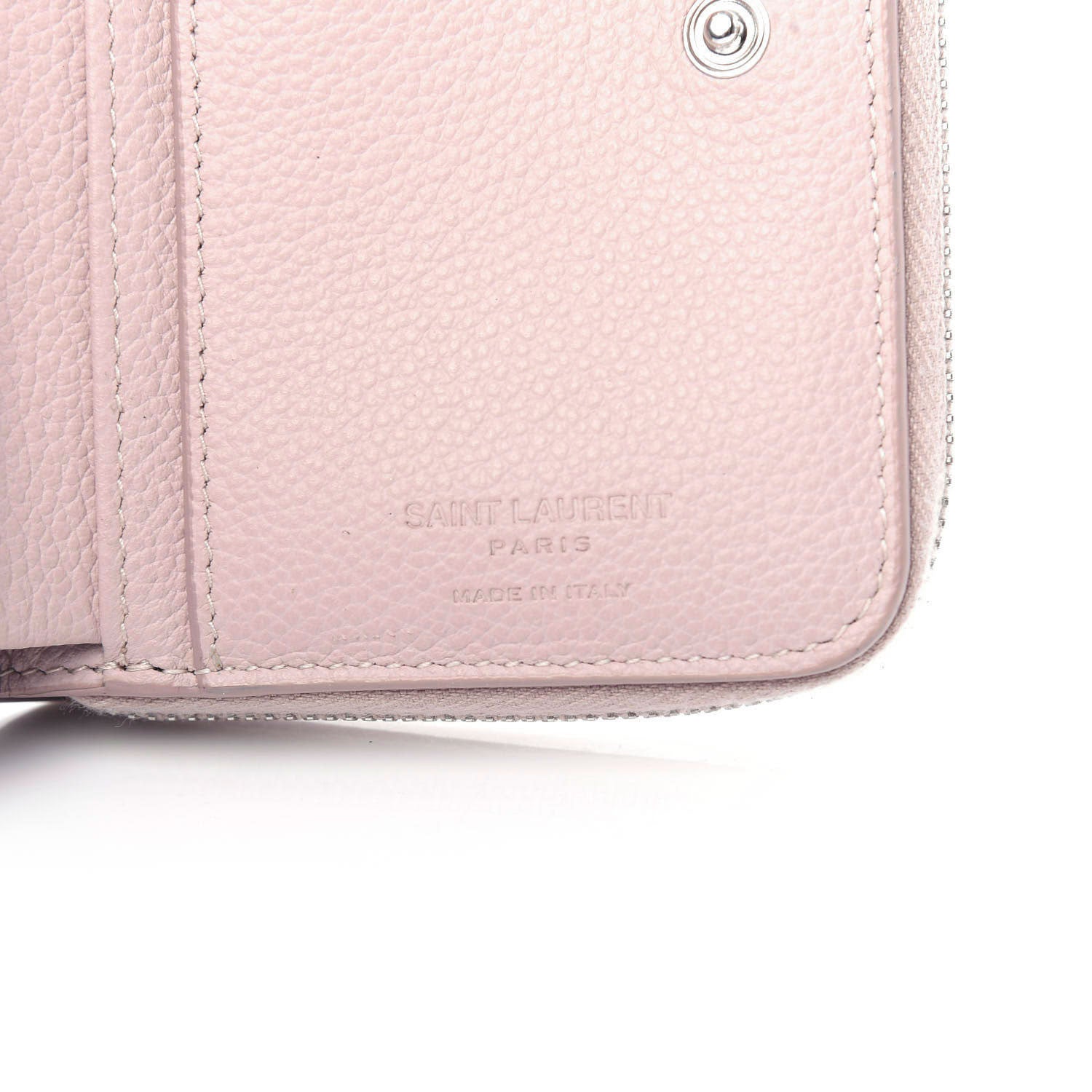Saint Laurent Grained Calfskin Rive Gauche Compact Zip Around Wallet Pink 8 of 9