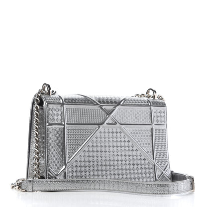 Christian Dior Metallic Patent Micro-Cannage Medium Diorama Flap Bag Silver 3 of 9