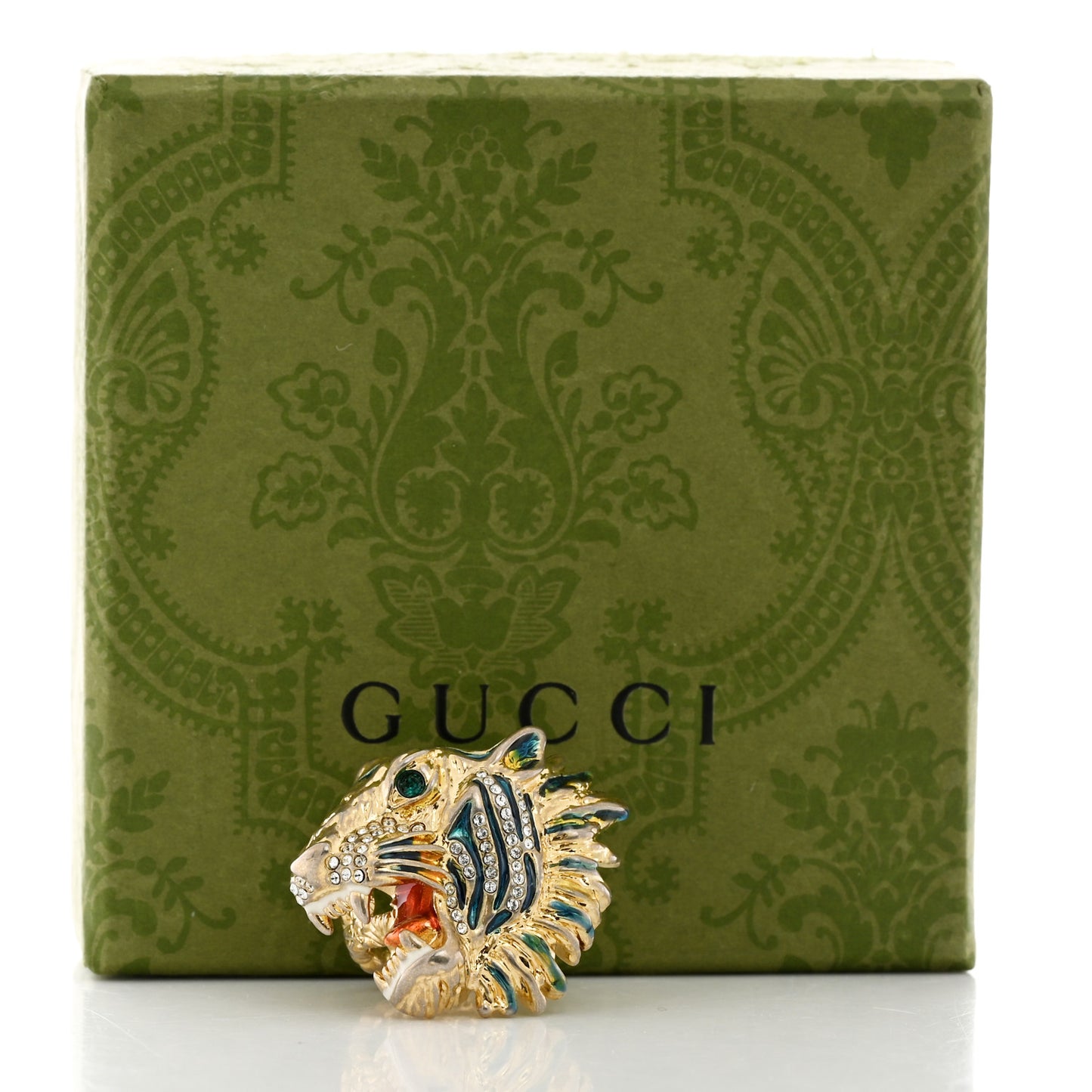 Metal Crystal Lion Head Ring S Aged Gold Multicolor