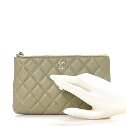 Chanel Lambskin Quilted Zipped Pouch Green Yellow 2 of 9