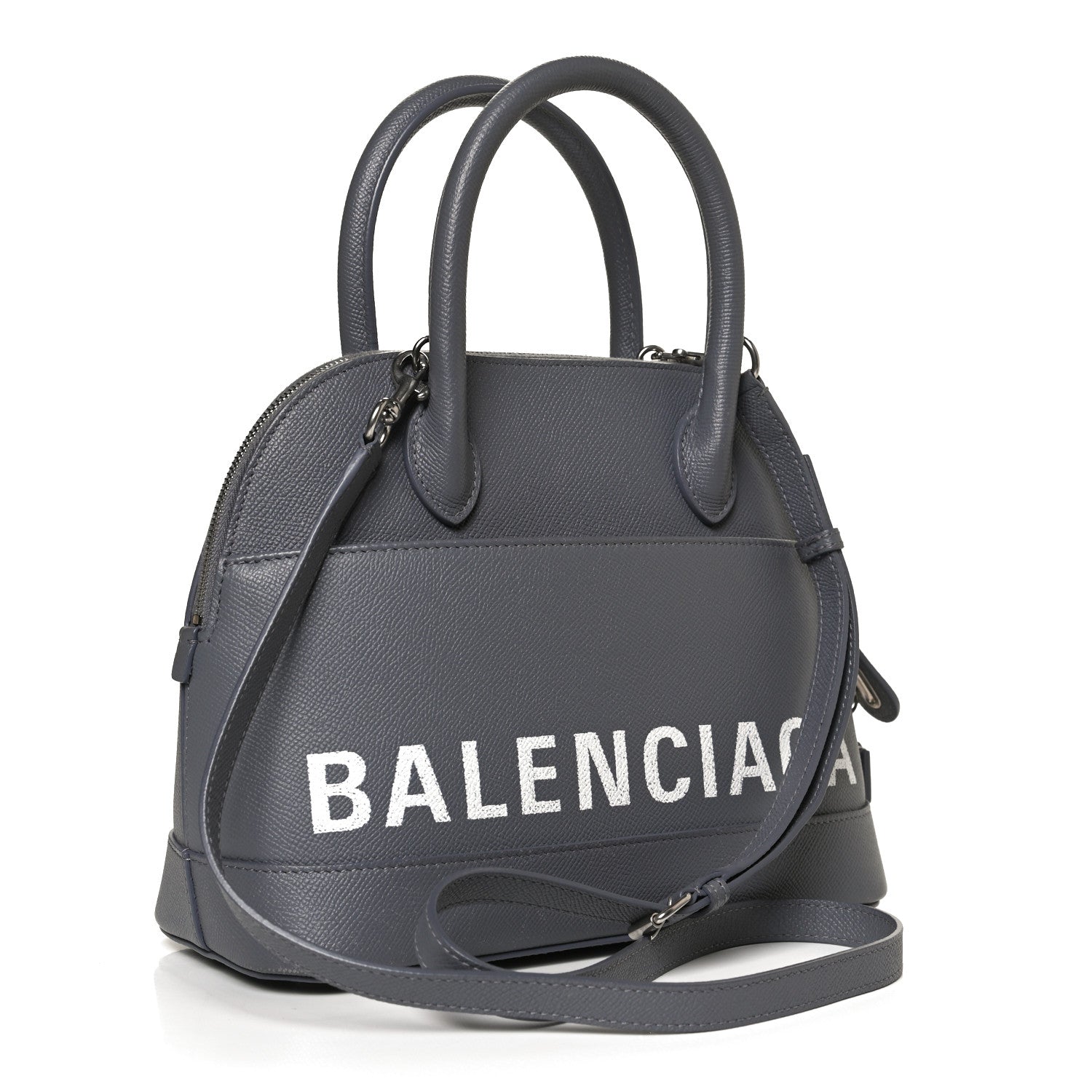 Balenciaga Signature Grained Calfskin Logo S Ville Top Handle Bag Gris Perle Fonce White 2 of 8