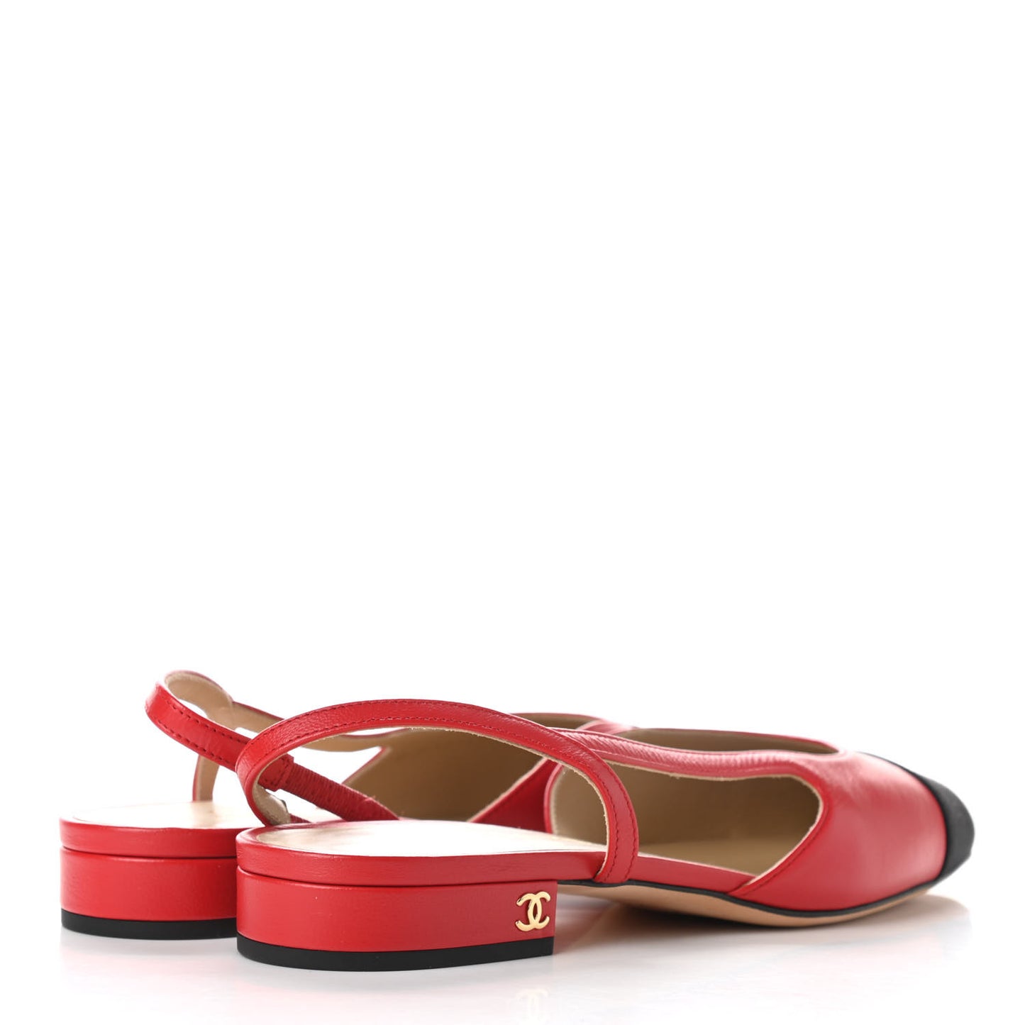 Lambskin Grosgrain Coco Cap Toe CC Slingback Flats 37 Red Black