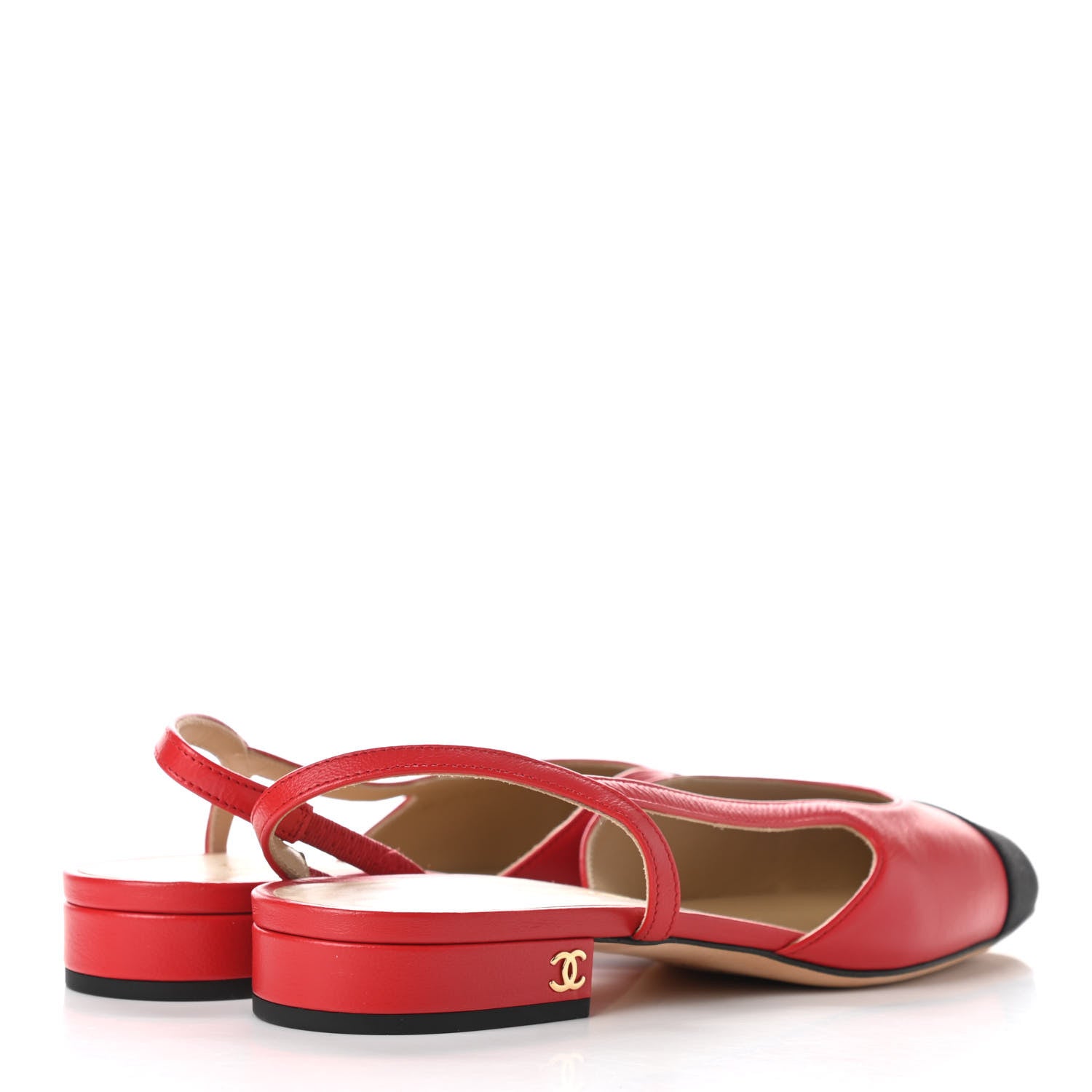 Chanel Lambskin Grosgrain Coco Cap Toe CC Slingback Flats 37 Red Black 4 of 8