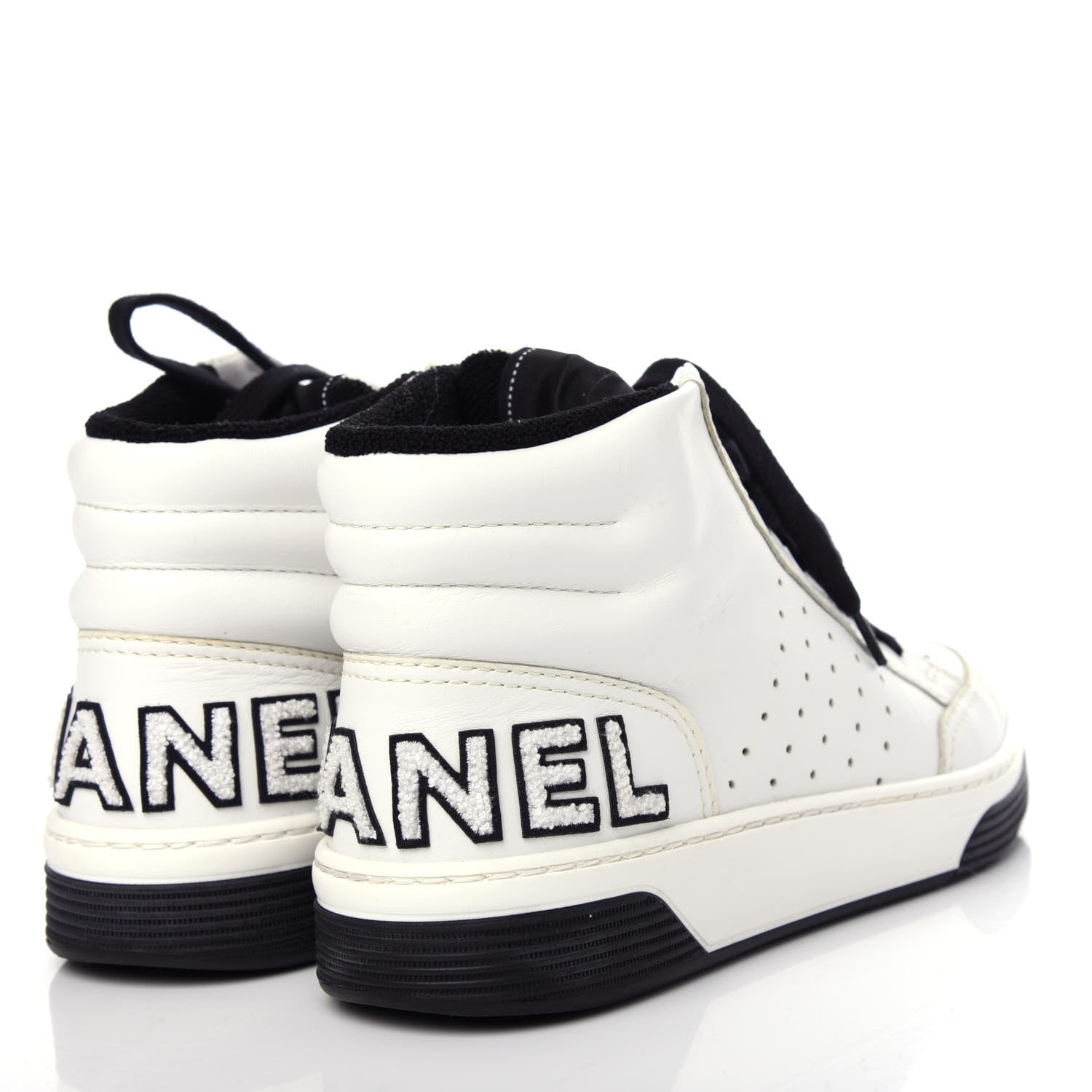 Chanel Calfskin Womens Logo High Sneakers 37 White Black 4 of 11