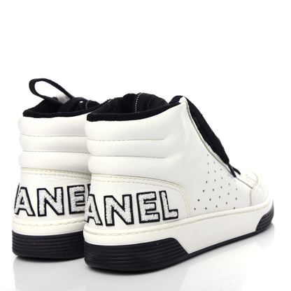 Chanel Calfskin Womens Logo High Sneakers 37 White Black 4 of 11