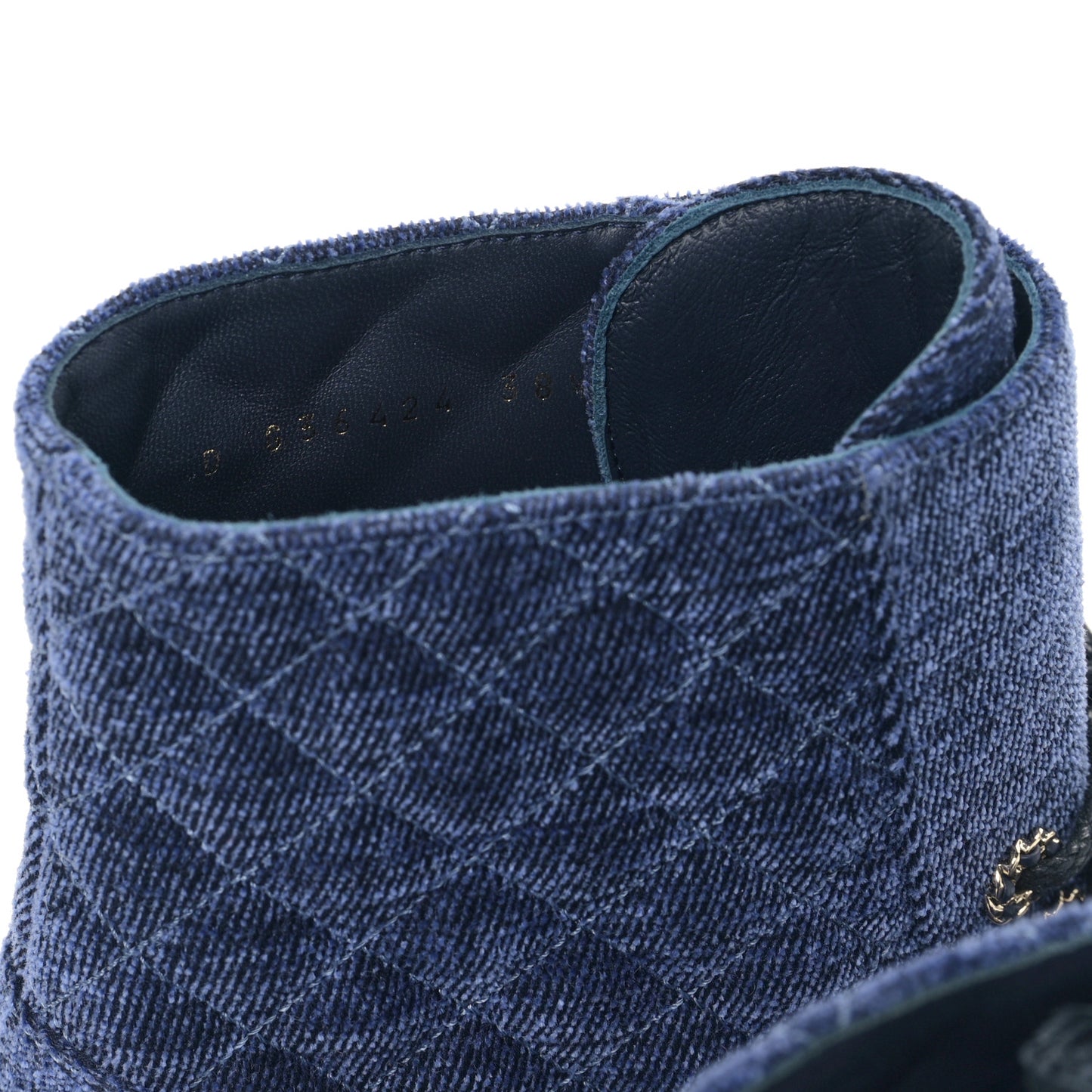 Shiny Calfskin Velvet Quilted Lace Up Combat Boots 38.5 Blue