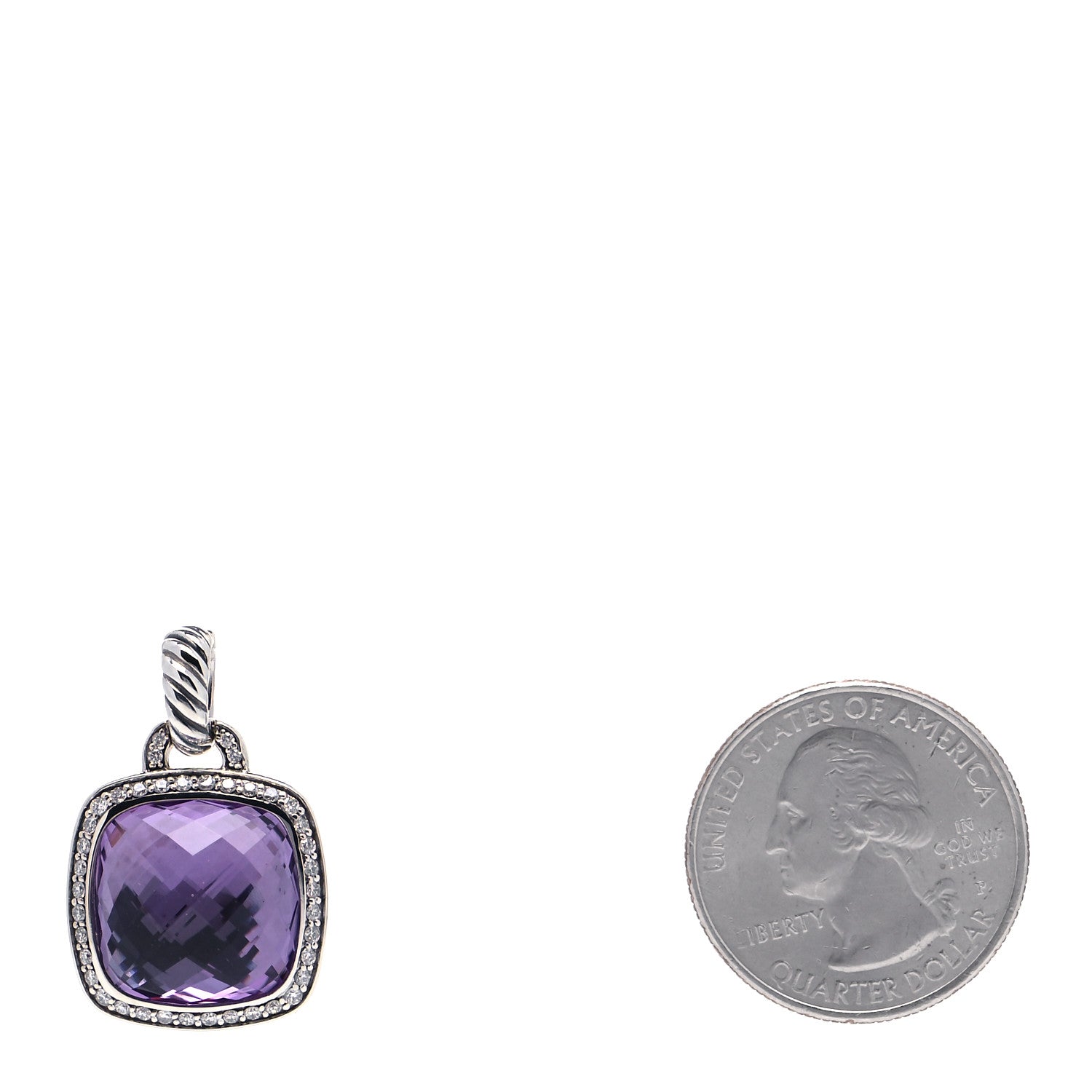 David Yurman Sterling Silver Diamond Amethyst 14mm Albion Enhancer Pendant 2 of 4