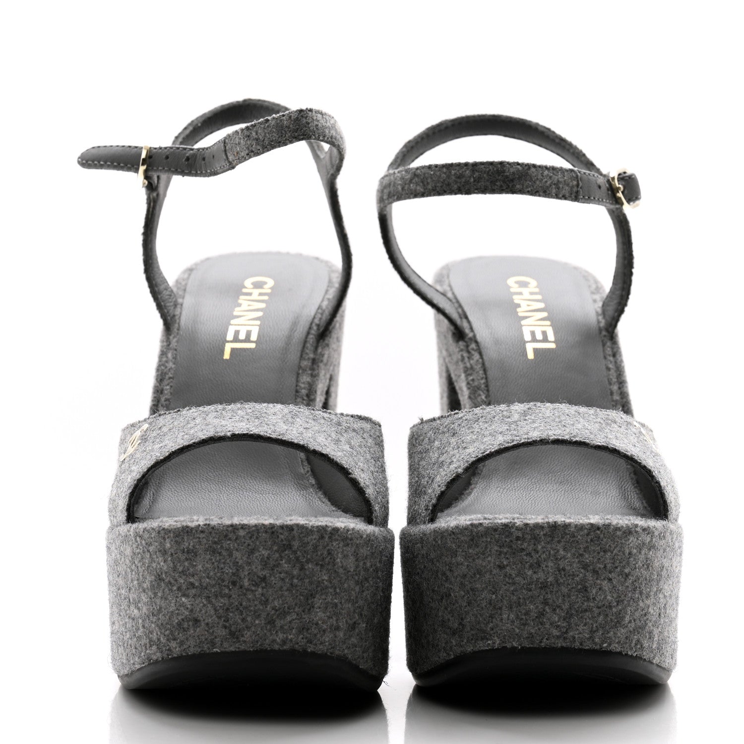 Chanel Wool CC Platform Sandals 38.5 Grey 2 of 9